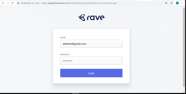 flutterwave login screen