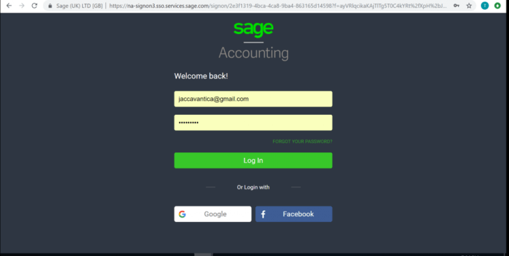 sage login screen